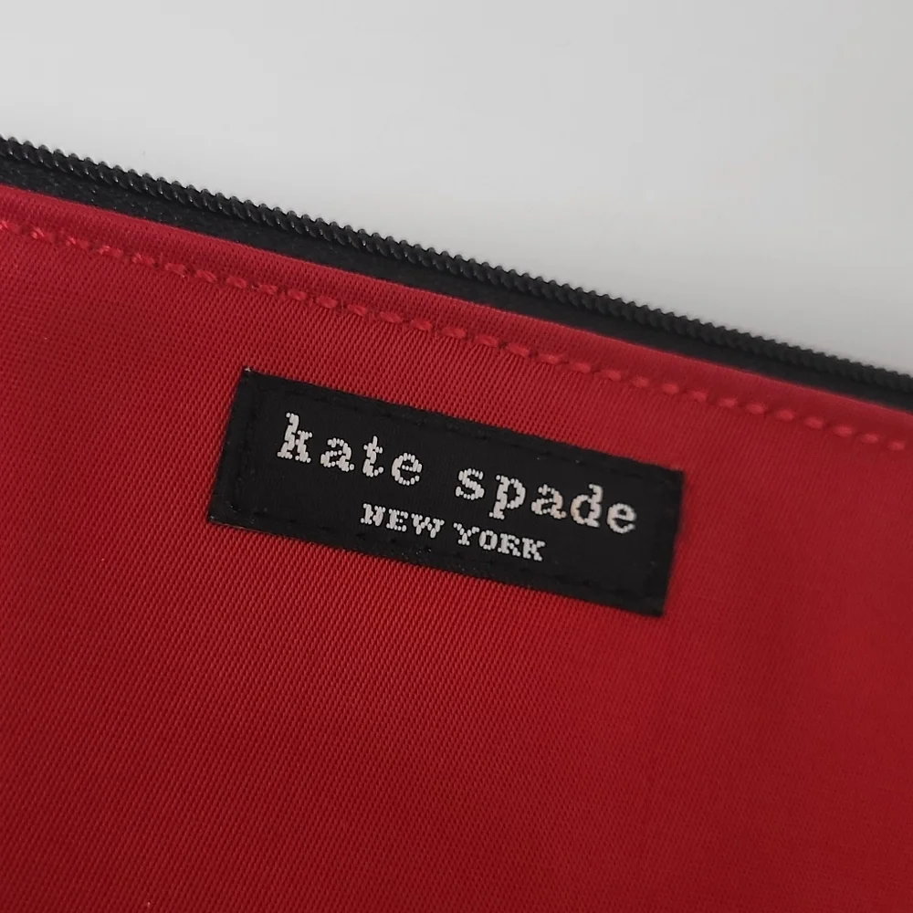 Kate Spade NY Red Vinyl Accessory Pouch & Black Pebbled Leather Card Case Set